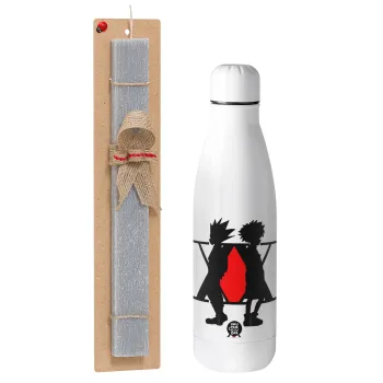 hunter x hunter, Easter Set, metallic stainless thermos bottle (500ml) & scented flat Easter candle (30cm) (GRAY)