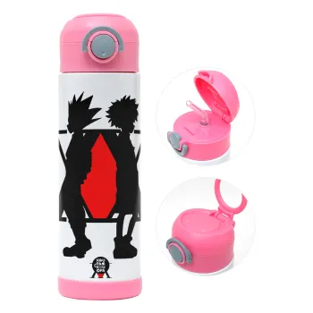 hunter x hunter, Children's hot water bottle, stainless steel, with safety straw, PINK (500ml)