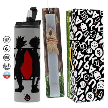 hunter x hunter, Πασχαλινή Λαμπάδα με Travel Tumbler θερμό (600ml, BPA free) & κερί αρωματικό πλακέ (30cm) (ΓΚΡΙ)