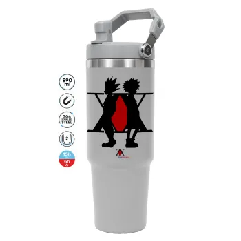 hunter x hunter, ΓΚΡΙ χρώματος Θερμός Ανοξείδωτο 890ml (30oz) με χερούλι
