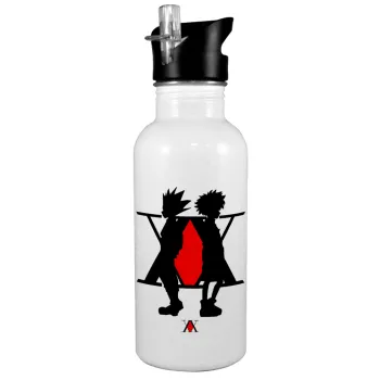 hunter x hunter, Παγούρι νερού Λευκό με καλαμάκι, ανοξείδωτο ατσάλι 600ml