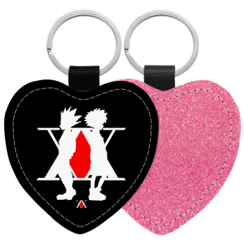 hunter x hunter, Μπρελόκ PU δερμάτινο glitter καρδιά ΡΟΖ