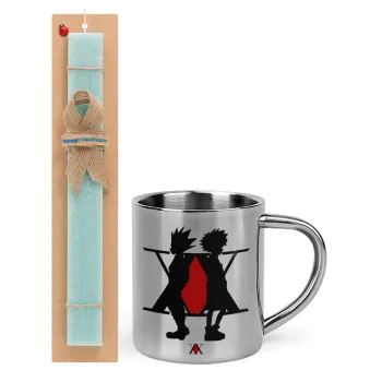 hunter x hunter, Easter Set, metallic thermal cup (300ml) & aromatic flat Easter candle (30cm) (TURQUOISE)