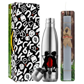 hunter x hunter, Easter Set, metallic stainless thermos flask (500ml) & scented flat Easter candle (30cm) (GRAY)