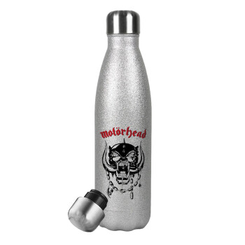 motorhead, Μεταλλικό παγούρι θερμός Glitter Aσημένιο (Stainless steel), διπλού τοιχώματος, 500ml
