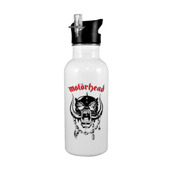 motorhead, White water bottle with straw, stainless steel 600ml