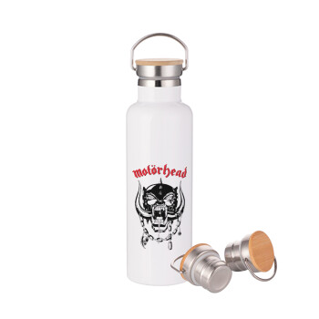 motorhead, Stainless steel White with wooden lid (bamboo), double wall, 750ml