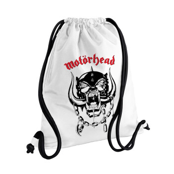 motorhead, Τσάντα πλάτης πουγκί GYMBAG λευκή, με τσέπη (40x48cm) & χονδρά κορδόνια