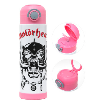 motorhead, Παιδικό παγούρι θερμό, ανοξείδωτο, με καλαμάκι ασφαλείας, ΡΟΖ (500ml)