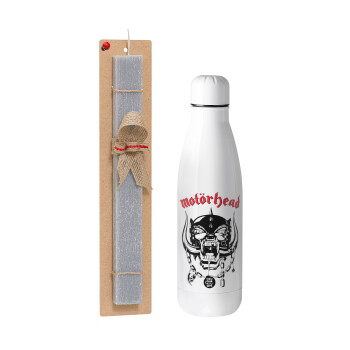 motorhead, Easter Set, metallic stainless thermos bottle (500ml) & scented flat Easter candle (30cm) (GRAY)