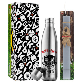 motorhead, Easter Set, metallic stainless thermos flask (500ml) & scented flat Easter candle (30cm) (GRAY)