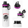 Metallic water bottle with safety lid, 850ml aluminum