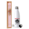 Easter Set, metallic stainless steel water bottle (750ml) & scented flat Easter candle (30cm) (PINK)