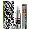 Easter Set, metallic stainless thermos flask (500ml) & scented flat Easter candle (30cm) (GRAY)