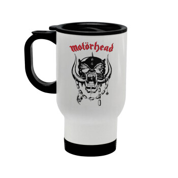 motorhead, Stainless steel travel mug with lid, double wall white 450ml