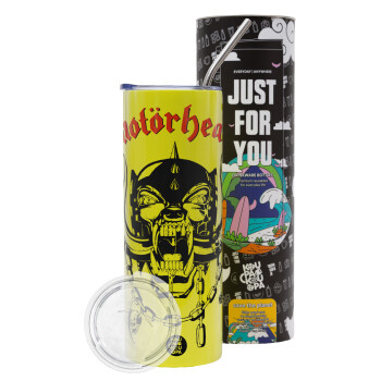 motorhead, Neon Yellow Travel Tumbler θερμό, μεταλλικό καλαμάκι(Ανωξείδωτο 304 Food grade, BPA free, 600ml)
