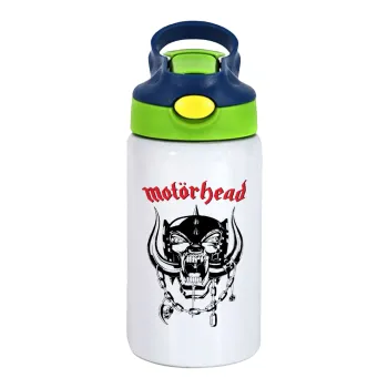 motorhead, Children's hot water bottle, stainless steel, with safety straw, green, blue (350ml)