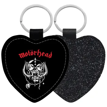 motorhead, Μπρελόκ PU δερμάτινο glitter καρδιά ΜΑΥΡΟ