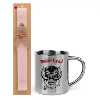 motorhead, Easter Set, metallic thermal cup (300ml) & aromatic flat Easter candle (30cm) (PINK)