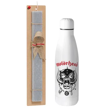 motorhead, Easter Set, metallic stainless thermos bottle (500ml) & scented flat Easter candle (30cm) (GRAY)