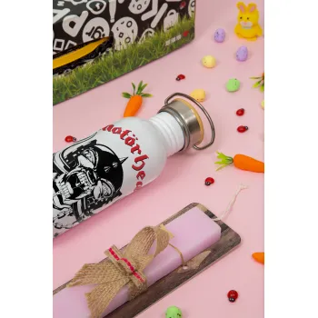 motorhead, Πασχαλινή Λαμπάδα με παγούρι μεταλλικό (620ml, stainless steel) & κερί αρωματικό πλακέ (30cm) (ΡΟΖ)