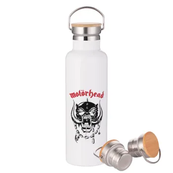 motorhead, Stainless steel White with wooden lid (bamboo), double wall, 750ml