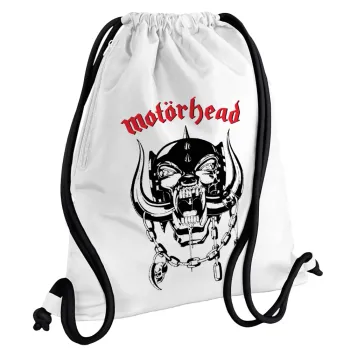 motorhead, Backpack pouch GYMBAG white, with pocket (40x48cm) & thick cords