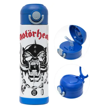 motorhead, Παιδικό παγούρι θερμό, ανοξείδωτο, με καλαμάκι ασφαλείας, ΜΠΛΕ (500ml)