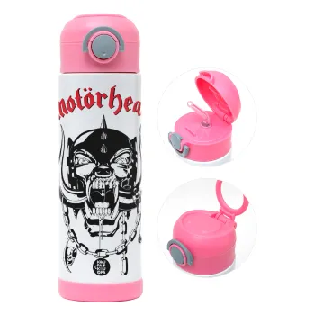 motorhead, Children's hot water bottle, stainless steel, with safety straw, PINK (500ml)