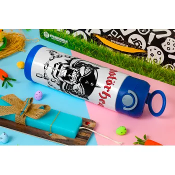 motorhead, Easter candle, Childrens hot water bottle, stainless steel, with safety straw, BLUE (500ml)