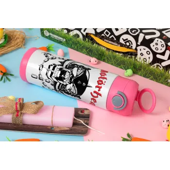 motorhead, Easter candle, Childrens hot water bottle, stainless steel, with safety straw, PINK (500ml)