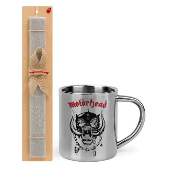 motorhead, Easter Set, metallic thermal cup (300ml) & Easter aromatic flat candle (30cm) (GRAY)