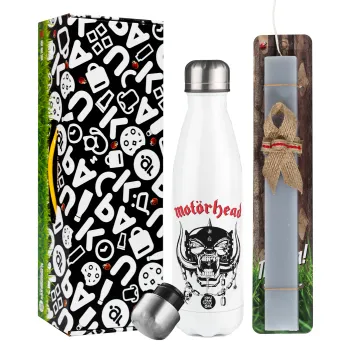 motorhead, Easter candle, metallic white thermos bottle (500ml) & aromatic flat candle (30cm) (GRAY)