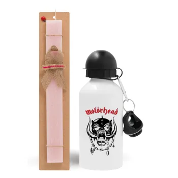 motorhead, Easter Set, metallic aluminum bottle (500ml) & aromatic flat Easter candle (30cm) (PINK)
