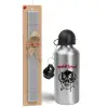 Easter Set, metallic silver aluminum water bottle (500ml) & aromatic flat Easter candle (30cm) (GRAY)