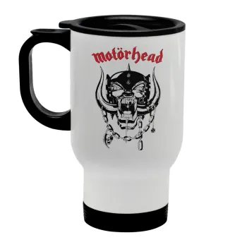 motorhead, Κούπα ταξιδιού ανοξείδωτη με καπάκι, διπλού τοιχώματος (θερμό) λευκή 450ml