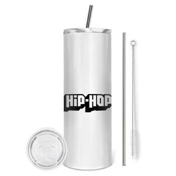hiphop, Eco friendly ποτήρι θερμό (tumbler) από ανοξείδωτο ατσάλι 600ml, με μεταλλικό καλαμάκι & βούρτσα καθαρισμού