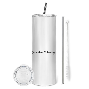 Good morning, Eco friendly stainless steel tumbler 600ml, with metal straw & cleaning brush