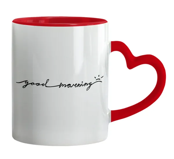 Good morning — Κούπα καρδιά χερούλι κόκκινη, κεραμική, 330ml