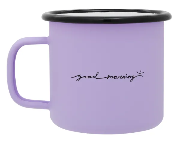 Good morning — Metal enamel mug, matte light pastel purple, 360ml