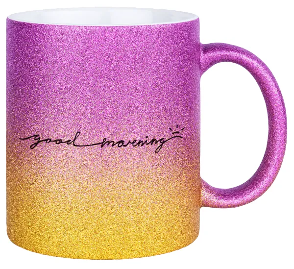 Good morning — Gold/pink glitter mug, ceramic, 330ml