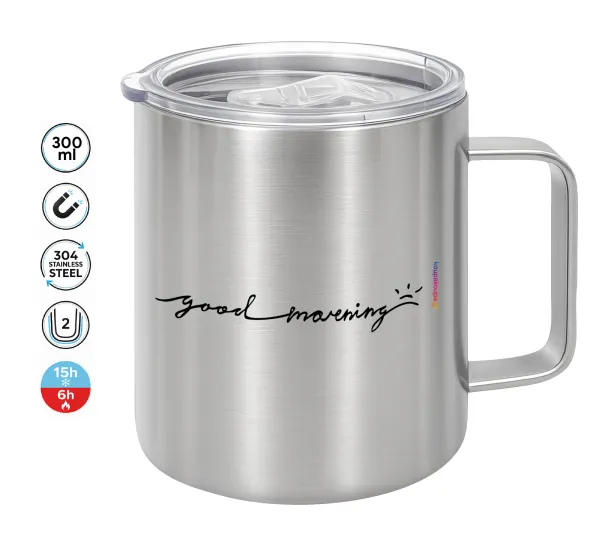 Good morning — Double-walled stainless steel mug 300ml with temperature-retaining lid