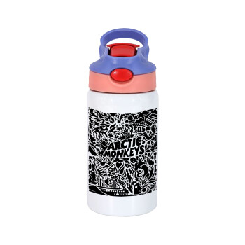 Arctic Monkeys, Children's hot water bottle, stainless steel, with safety straw, pink/purple (350ml)