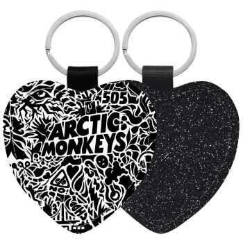Arctic Monkeys, Μπρελόκ PU δερμάτινο glitter καρδιά ΜΑΥΡΟ