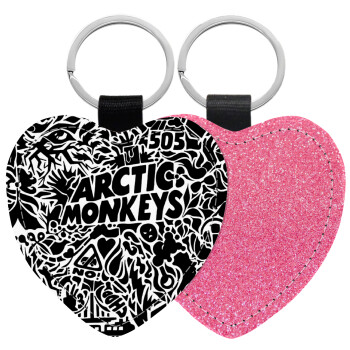 Arctic Monkeys, Μπρελόκ PU δερμάτινο glitter καρδιά ΡΟΖ