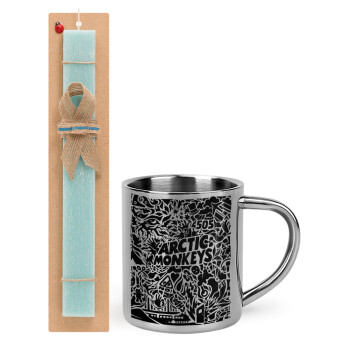 Arctic Monkeys, Easter Set, metallic thermal cup (300ml) & aromatic flat Easter candle (30cm) (TURQUOISE)