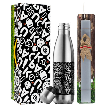 Arctic Monkeys, Easter Set, metallic stainless thermos flask (500ml) & scented flat Easter candle (30cm) (GRAY)