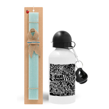 Arctic Monkeys, Easter Set, metallic aluminum water bottle (500ml) & scented flat candle (30cm) (TURQUOISE)
