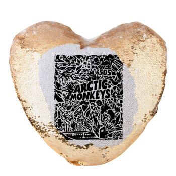 Arctic Monkeys, Μαξιλάρι καναπέ καρδιά Μαγικό Χρυσό με πούλιες 40x40cm περιέχεται το  γέμισμα