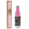 Easter Set, Metallic pink/white (Stainless steel) thermos, double-walled, 500ml & aromatic flat Easter candle (30cm) (PINK)